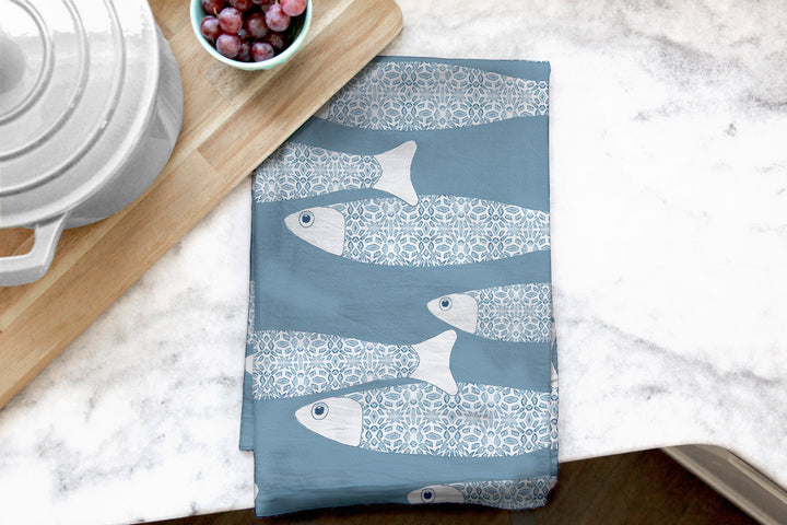 Ocean Shoal tea towel - Grey Blue