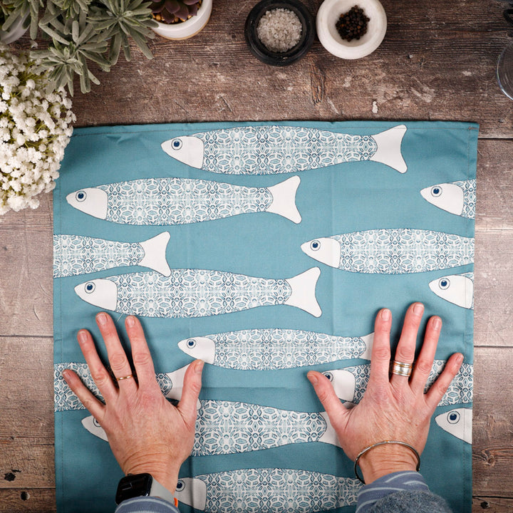 Ocean Shoal tea towel - Grey Blue