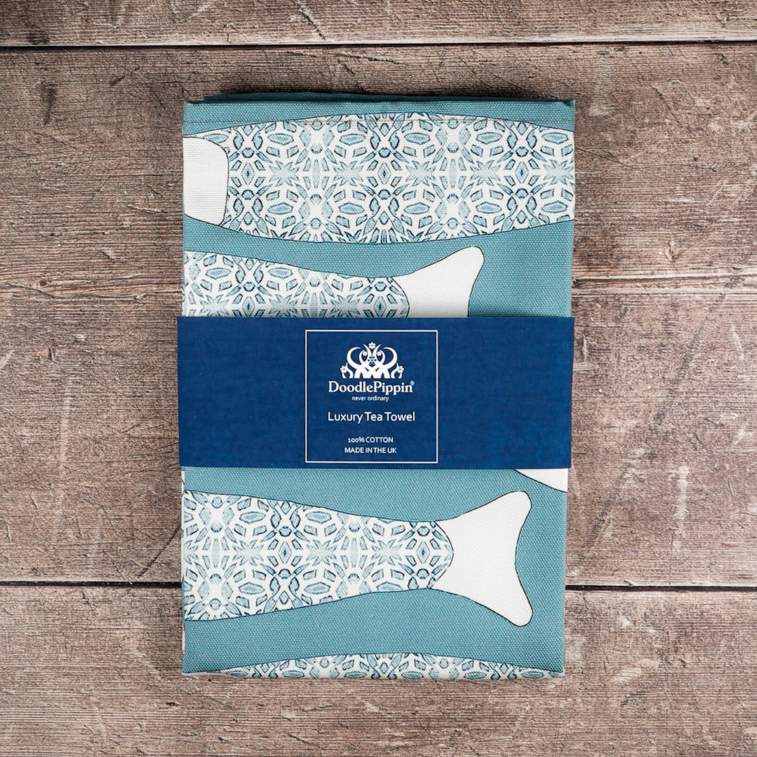 Ocean Shoal tea towel - Grey Blue