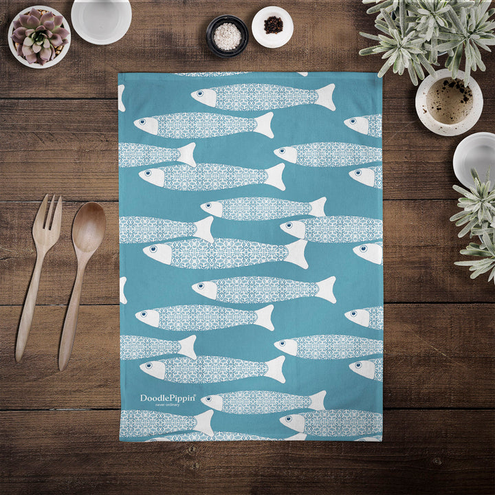 Ocean Shoal tea towel - Grey Blue