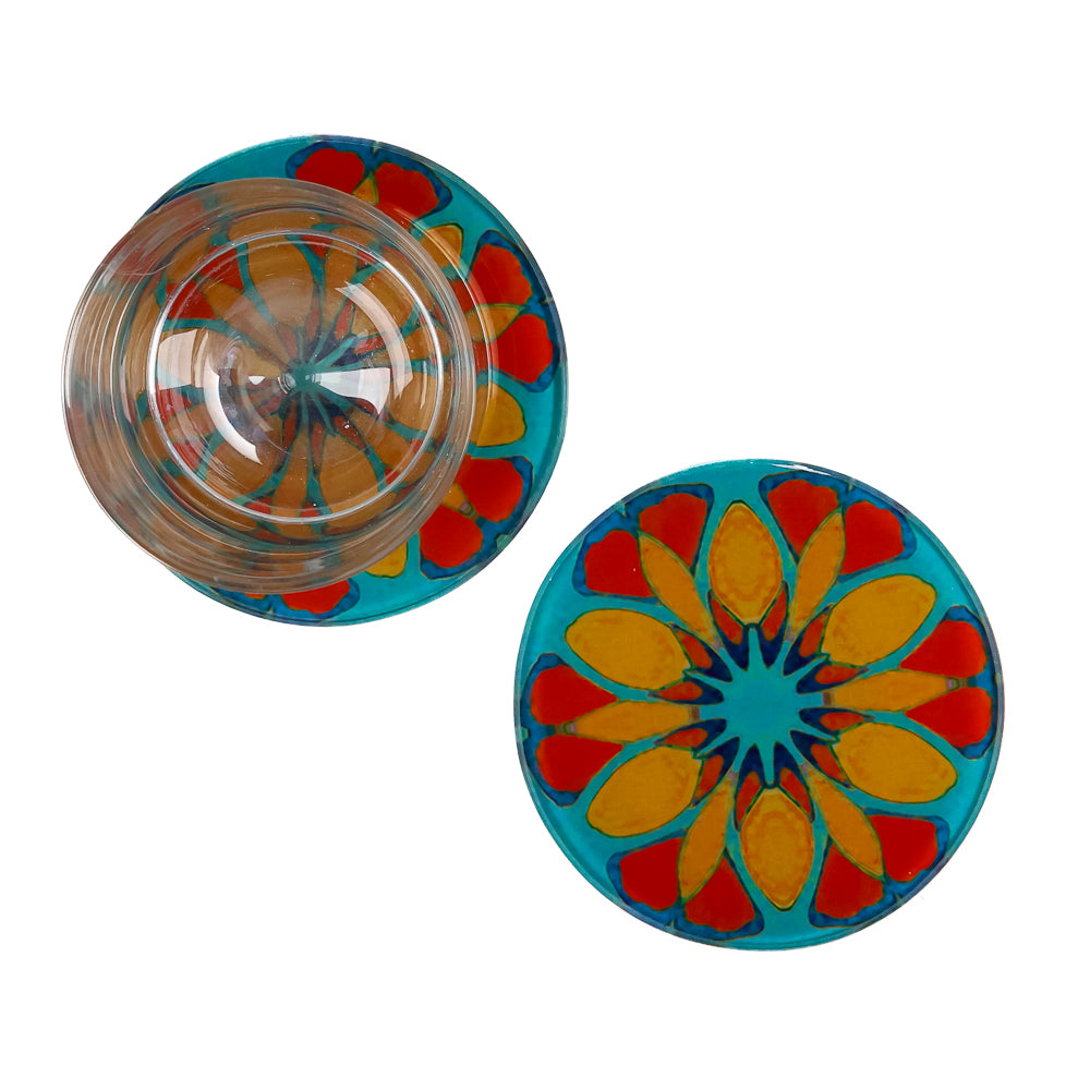 Teal/Orange - Moroccan Flower - Glass Coaster Set