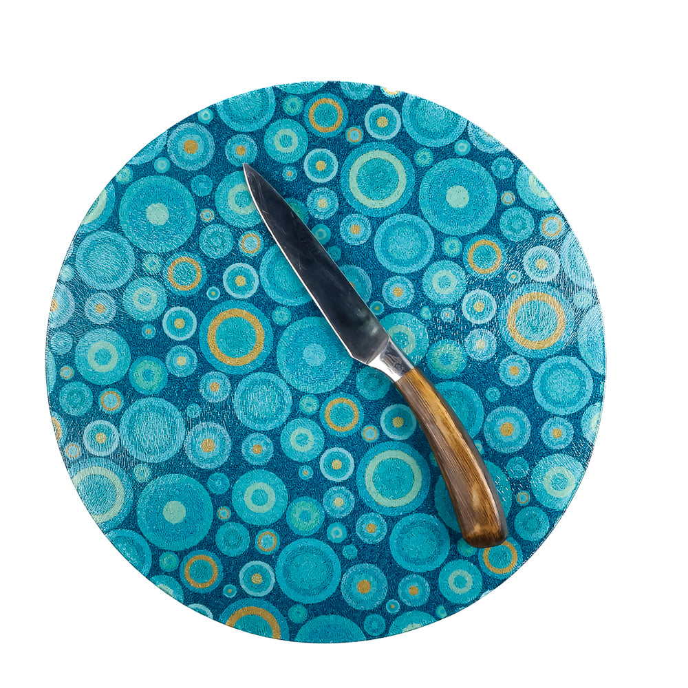 Starry Night Turquoise/Orange Chopping Board (circular)