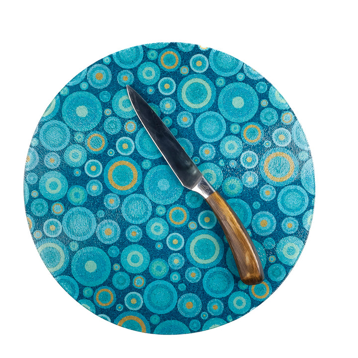Starry Night Turquoise/Orange Chopping Board (circular)