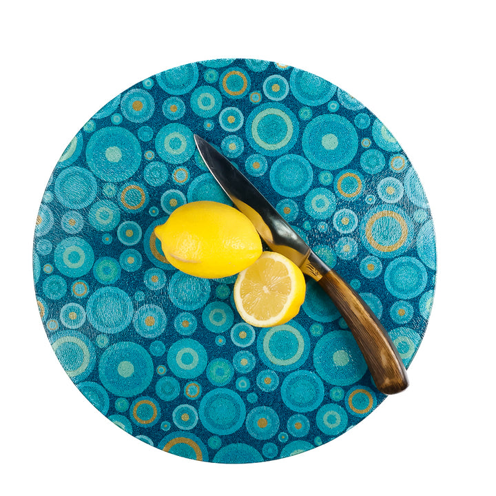Starry Night Turquoise/Orange Chopping Board (circular)
