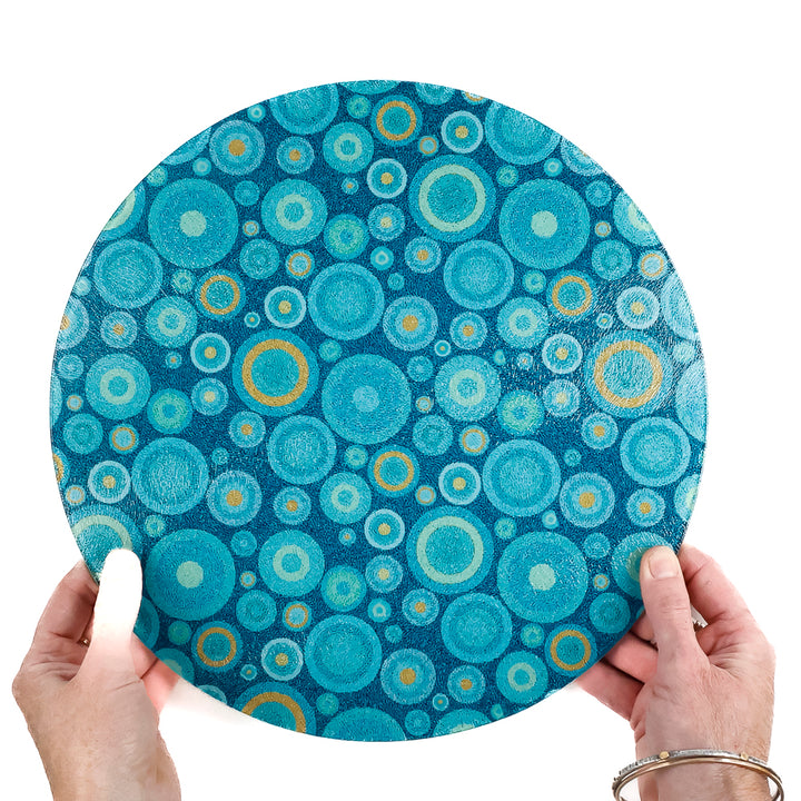 Starry Night Turquoise/Orange Chopping Board (circular)