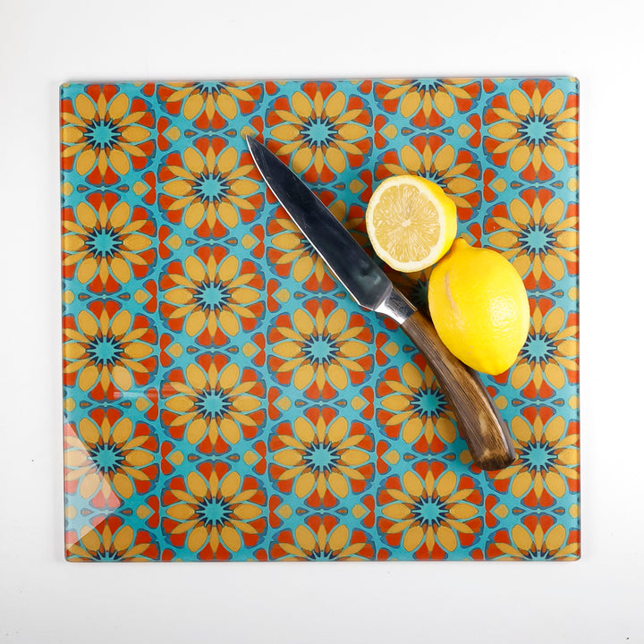 Moroccan Flower Worktop Protector (teal/orange)