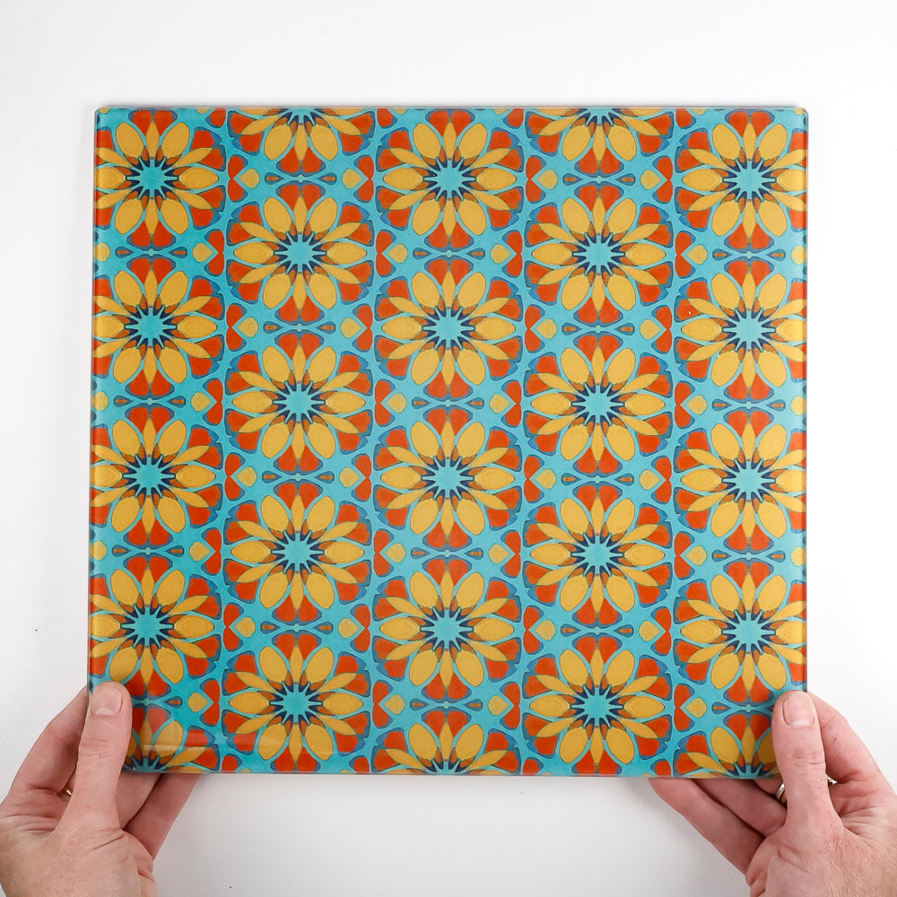 Moroccan Flower Worktop Protector (teal/orange)