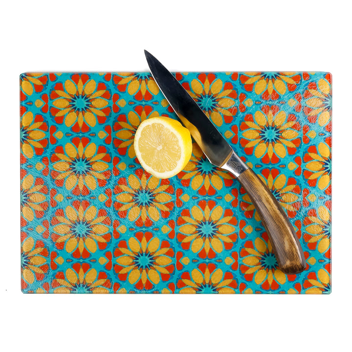 Moroccan Flower Worktop Protector (teal/orange)