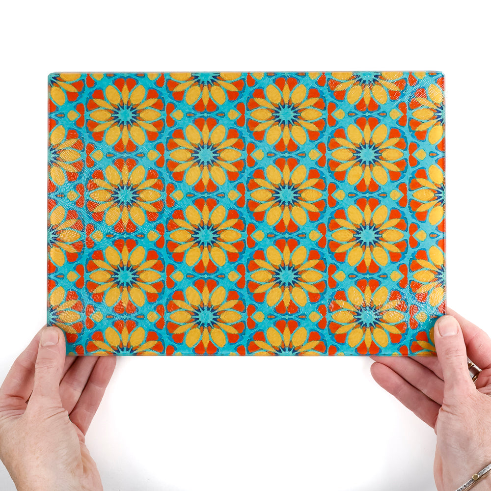 Moroccan Flower Worktop Protector (teal/orange)