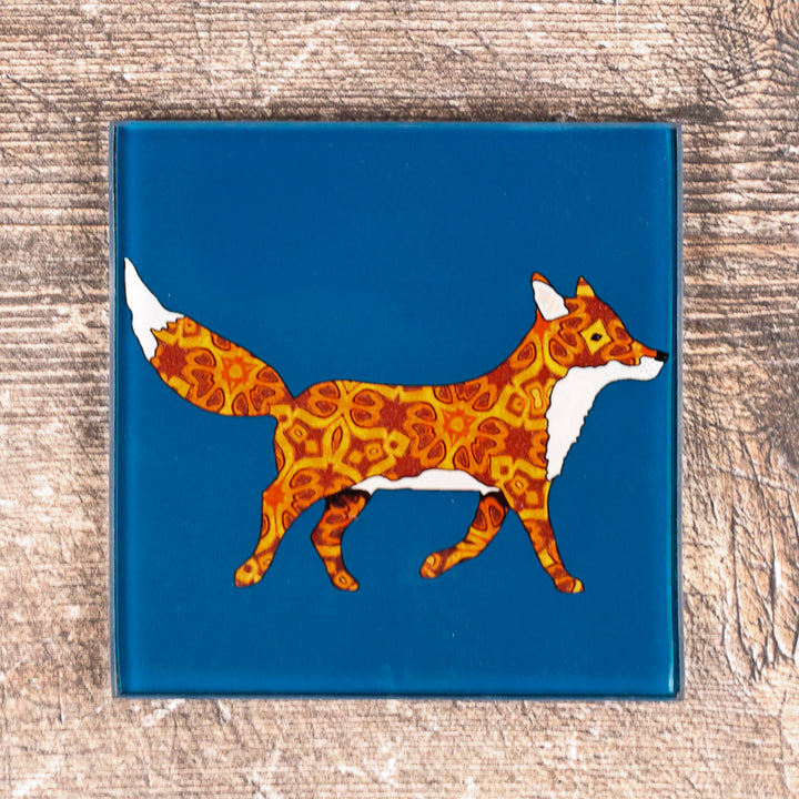 Patterned Fox on Blue - Coasters