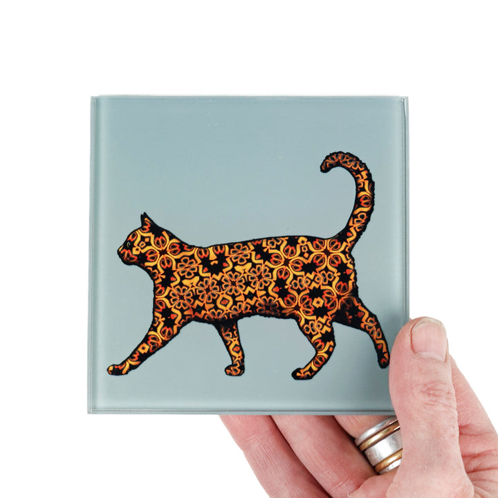 Tortoiseshell Cat Coaster Set - blue grey