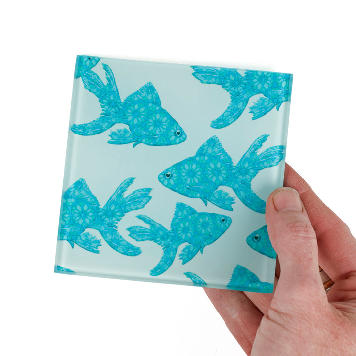 Goldfish Design Coaster Set - Blue