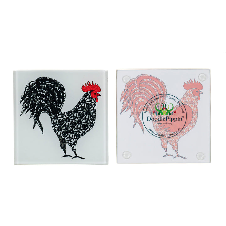 Red Rooster &amp; Black Cockerel Coaster Set