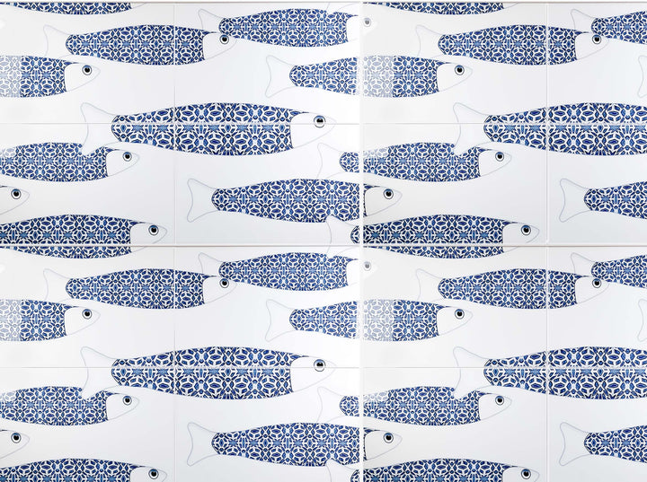 Ocean Shoal - White &amp; Blue Border version - Large SCALE - Rectangular Tile - 30x20cm (12x8 inches)
