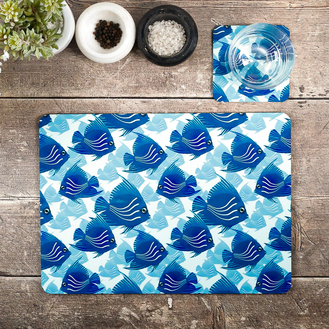 SALE - Angelfish Placemat - Navy Turquoise