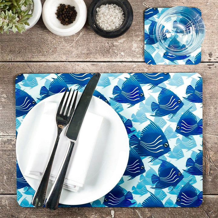 SALE - Angelfish Placemat - Navy Turquoise
