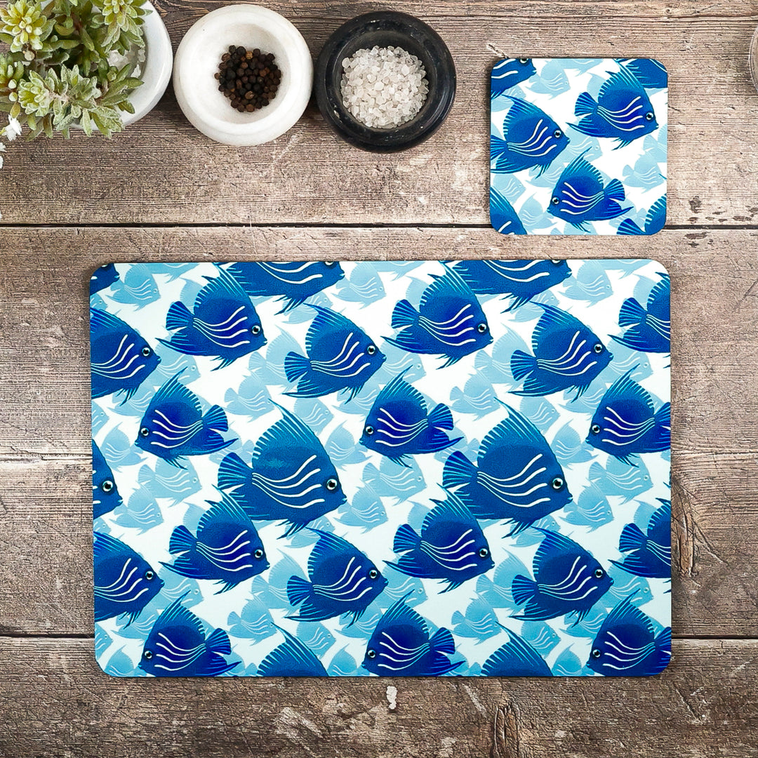 SALE - Angelfish Placemat - Navy Turquoise