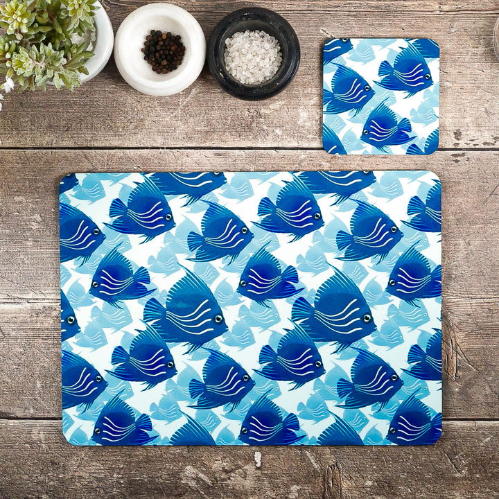 SALE - Angelfish Placemat - Navy Turquoise