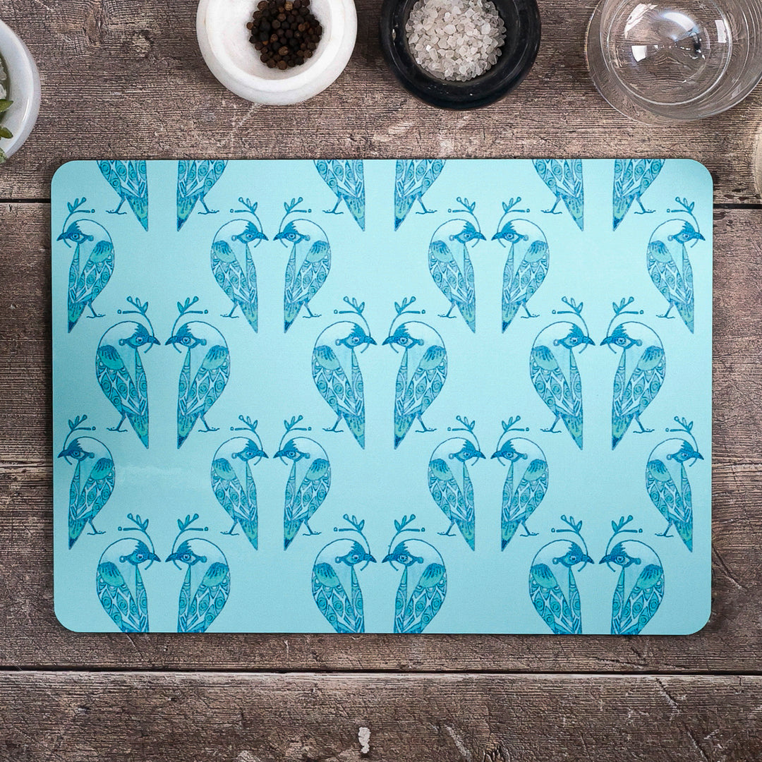 SALE - Lovebirds Placemat and coaster set - Aqua &amp; Turquoise