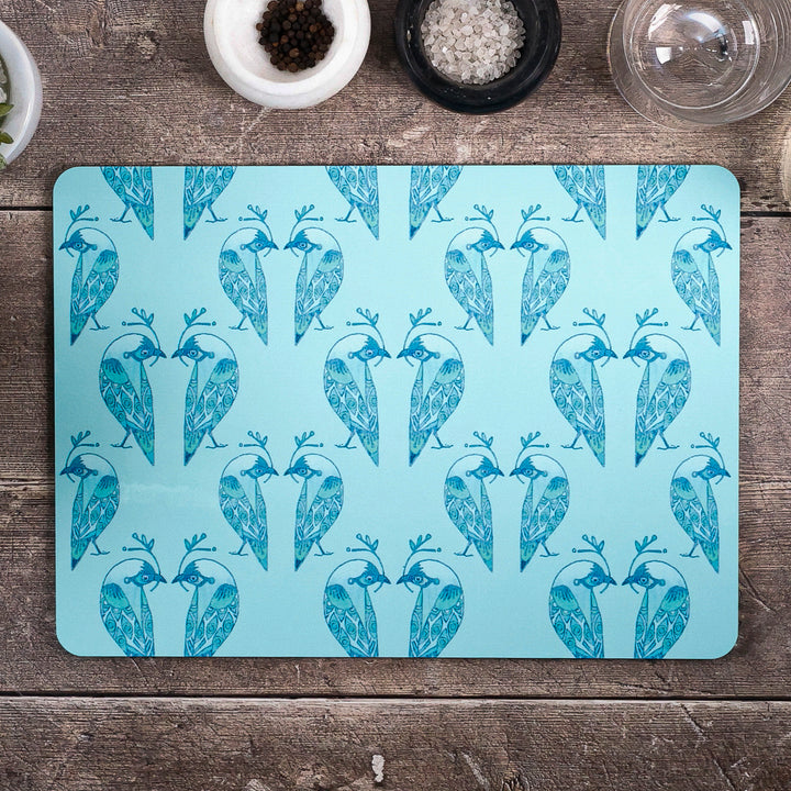 SALE - Lovebirds Placemat and coaster set - Aqua &amp; Turquoise