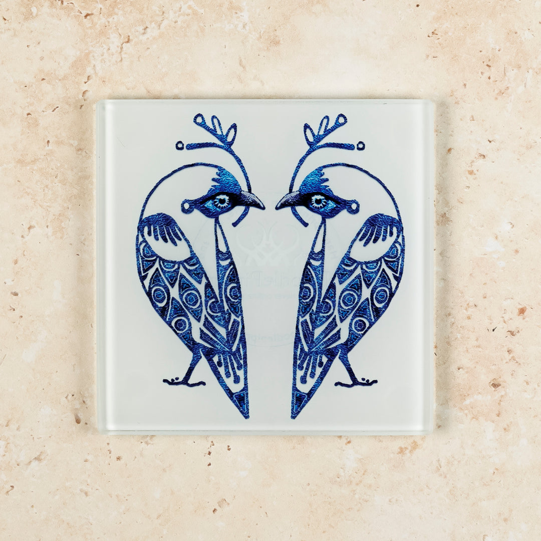 Blue &amp; White Lovebirds Coasters