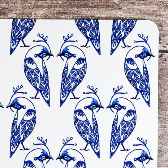 SALE - Single Lovebirds Placemat - Blue &amp; White