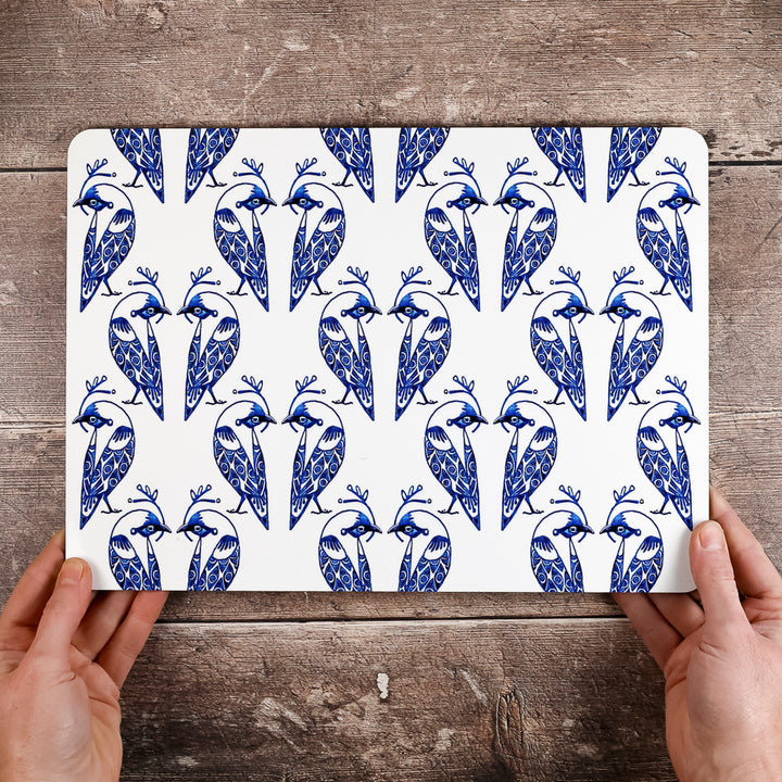 SALE - Single Lovebirds Placemat - Blue &amp; White