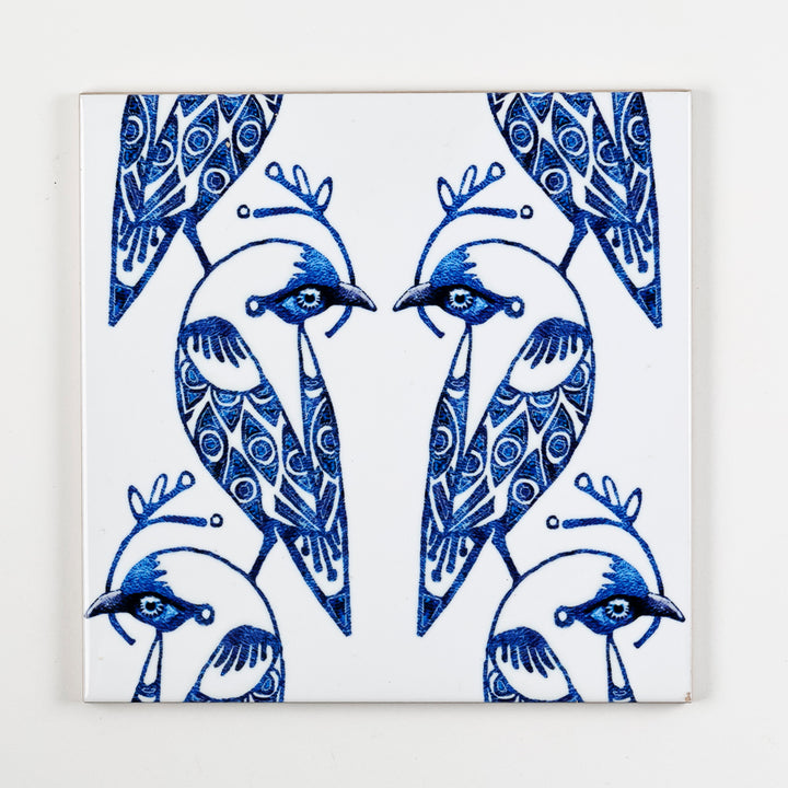 Lovebirds Tile - Blue &amp; White
