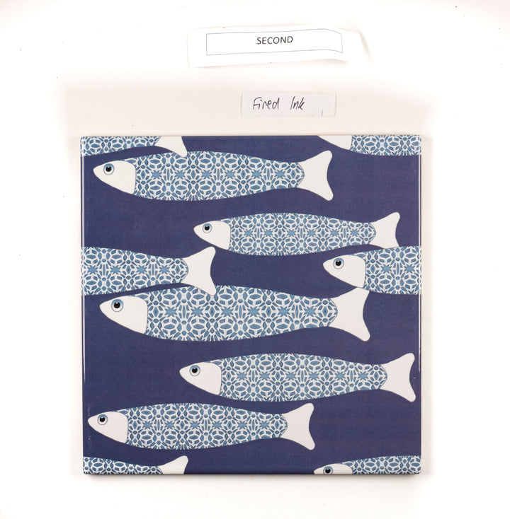 SALE SECOND Single 20cm Ocean Shoal tile - Pale Navy -  FIRED INK Version