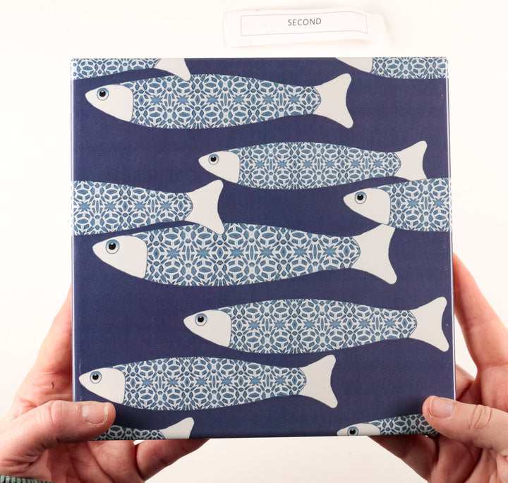 SALE SECOND Single 20cm Ocean Shoal tile - Pale Navy -  FIRED INK Version
