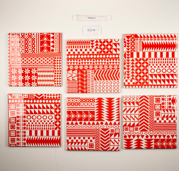 SALE SET - 6 x 15.2cm Mix and Match Orange Geometric Ceramic tiles
