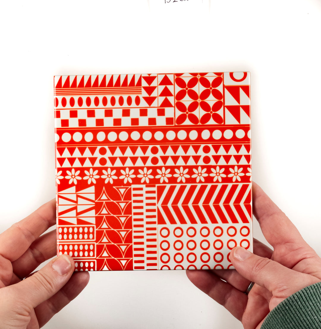 SALE SET - 6 x 15.2cm Mix and Match Orange Geometric Ceramic tiles