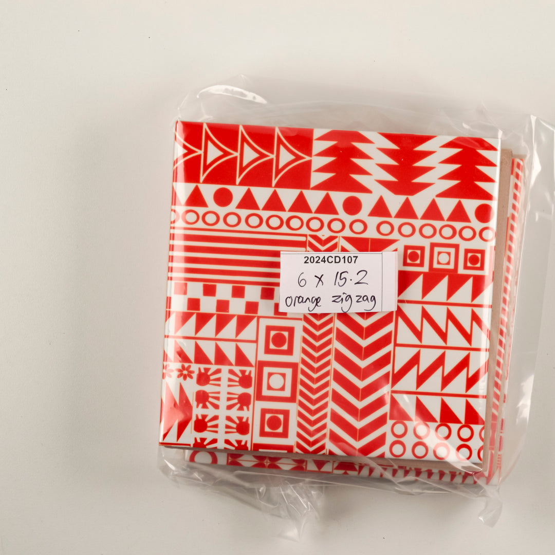 SALE SET - 6 x 15.2cm Mix and Match Orange Geometric Ceramic tiles