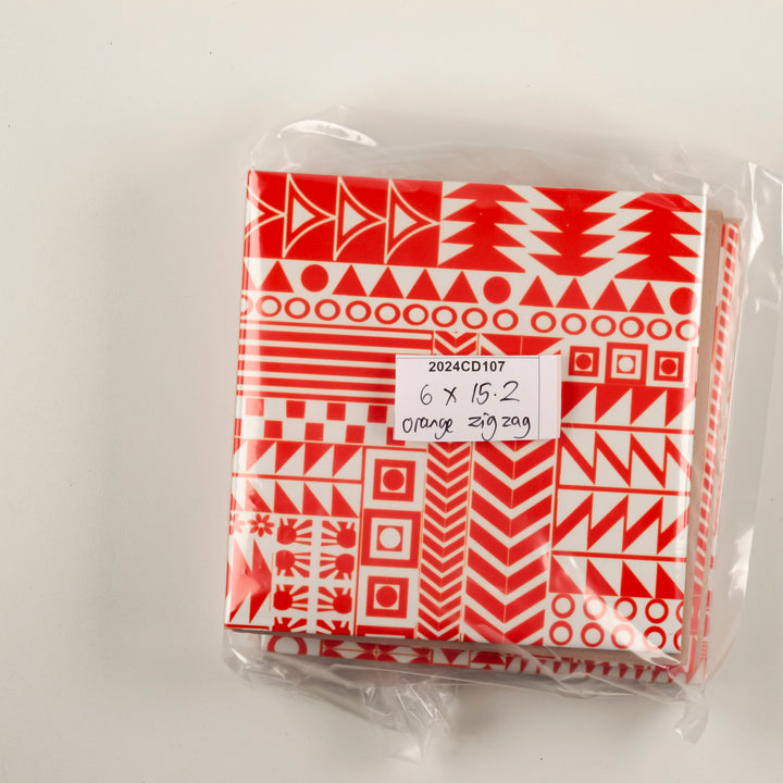 SALE SET - 6 x 15.2cm Mix and Match Orange Geometric Ceramic tiles