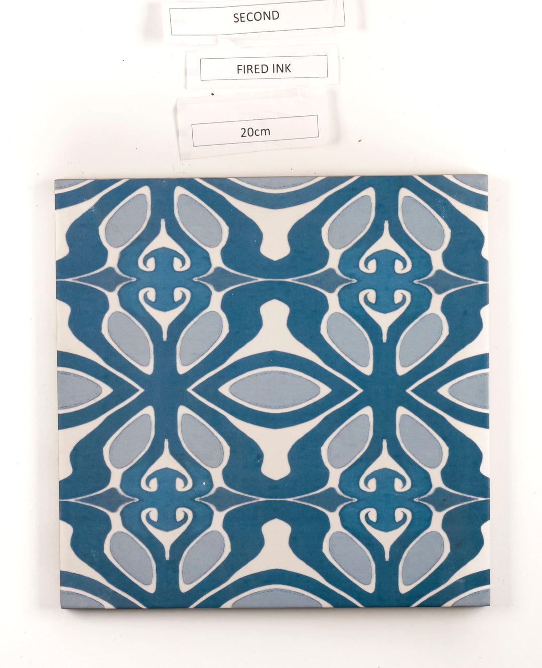 SALE - 1 x 20cm Blue/Grey Art Deco Tile -  FIRED INK Version