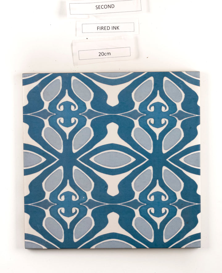 SALE - 1 x 20cm Blue/Grey Art Deco Tile -  FIRED INK Version