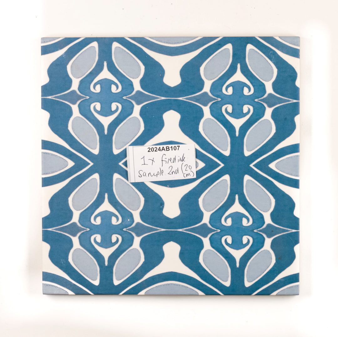 SALE - 1 x 20cm Blue/Grey Art Deco Tile -  FIRED INK Version