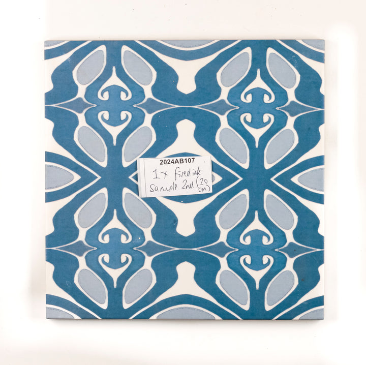 SALE - 1 x 20cm Blue/Grey Art Deco Tile -  FIRED INK Version