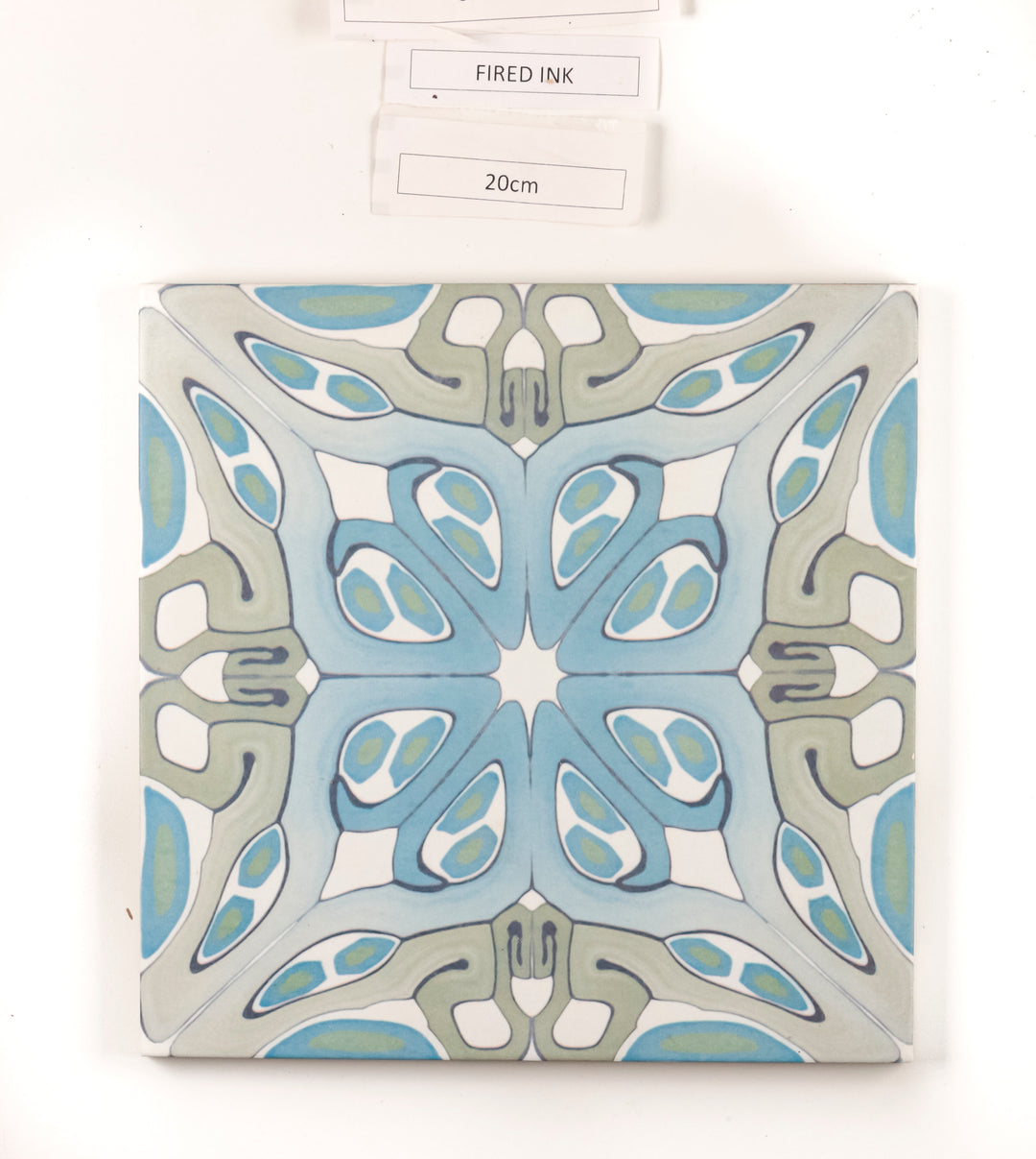 SALE - 1 x 20cm "Suzanne" Muted Blue/Grey Art Deco Tile -  FIRED INK Version