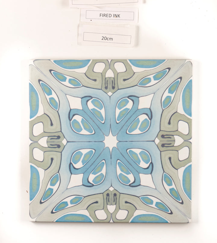 SALE - 1 x 20cm "Suzanne" Muted Blue/Grey Art Deco Tile -  FIRED INK Version