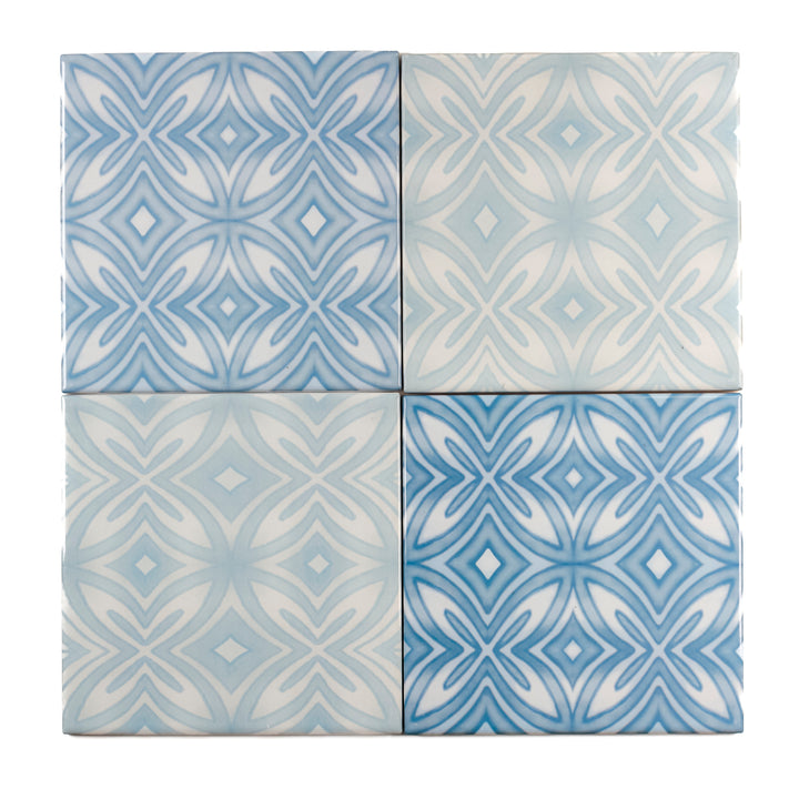 SALE SET of 4x "Mix and Match" Celtic blue design tiles -  FIRED INK Version