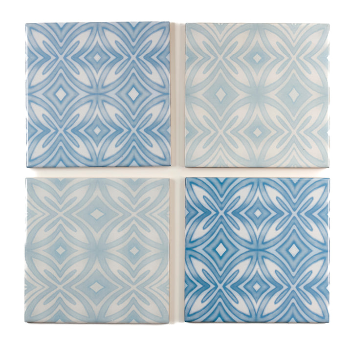 SALE SET of 4x "Mix and Match" Celtic blue design tiles -  FIRED INK Version