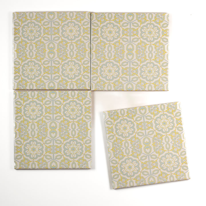 SALE SET of 4x Elizabethan Design Tiles -  FIRED INK Version