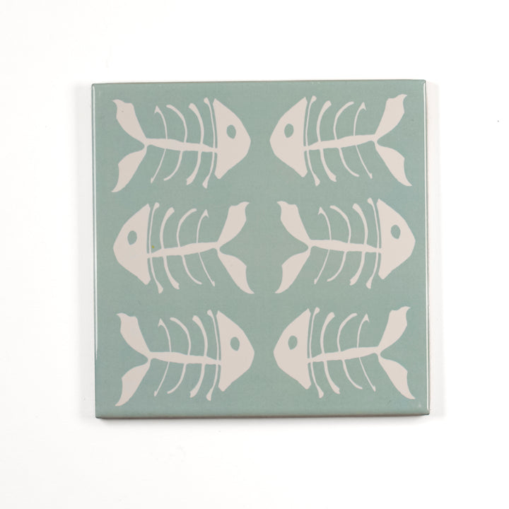 SALE SET of 3x Bonefish on Pale Blue design- 15cm tiles -  FIRED INK Version