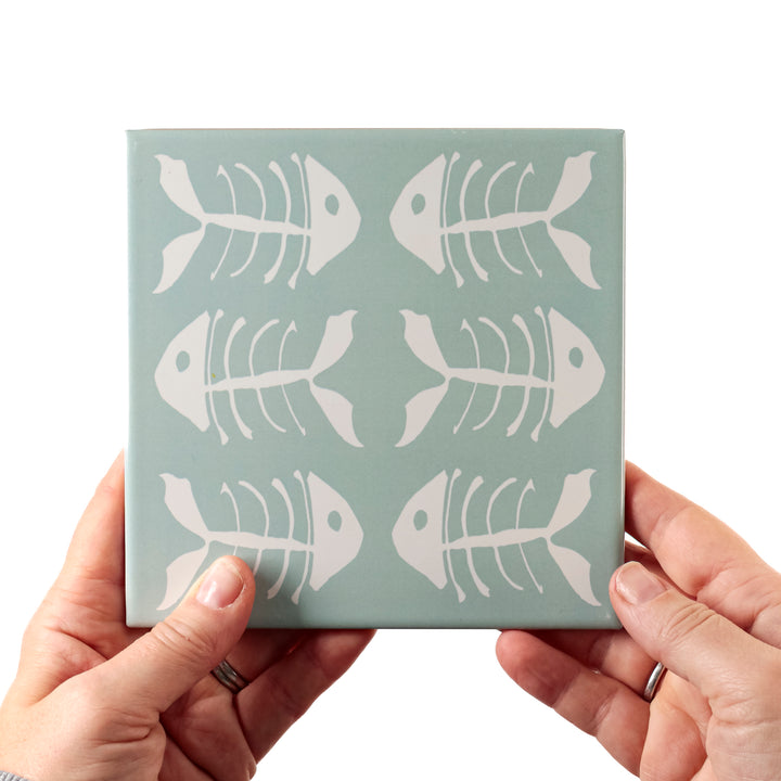 SALE SET of 3x Bonefish on Pale Blue design- 15cm tiles -  FIRED INK Version