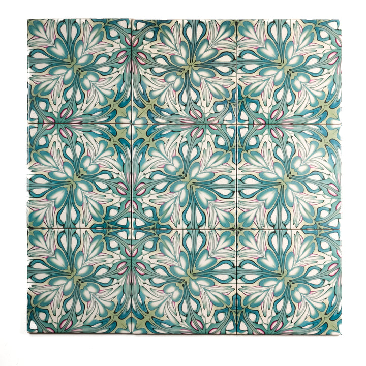 SALE SET of 9x Flourishing Garden tiles - large scale design -  FIRED INK Version