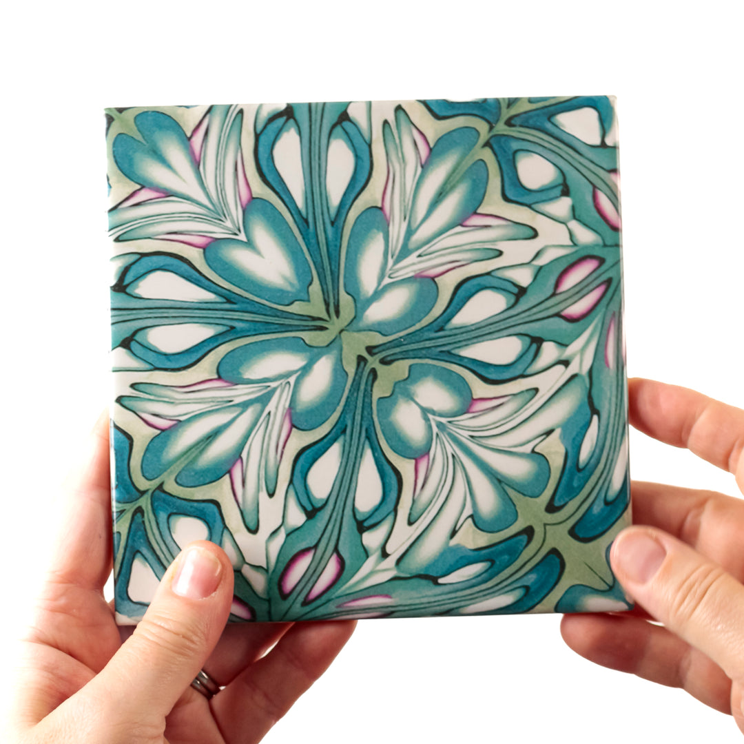 SALE SET of 9x Flourishing Garden tiles - large scale design -  FIRED INK Version