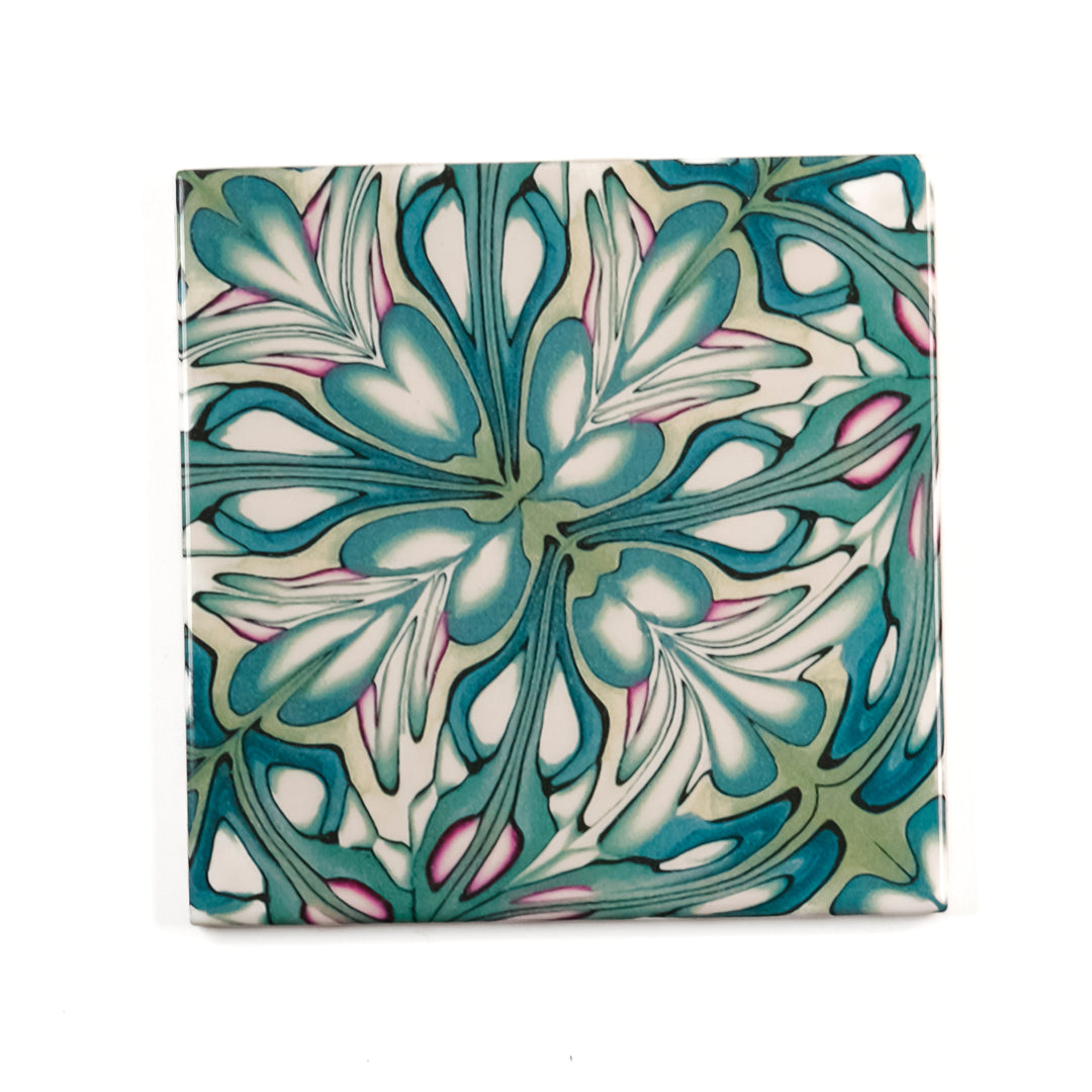 SALE SET of 9x Flourishing Garden tiles - large scale design -  FIRED INK Version