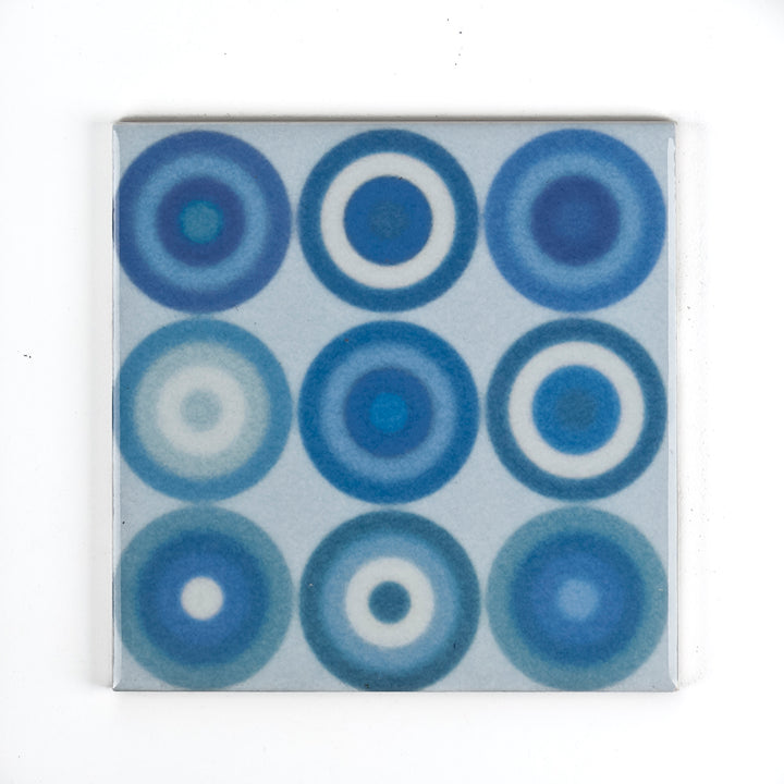 Blue Turquoise Circles Tile  - Fired Ink version