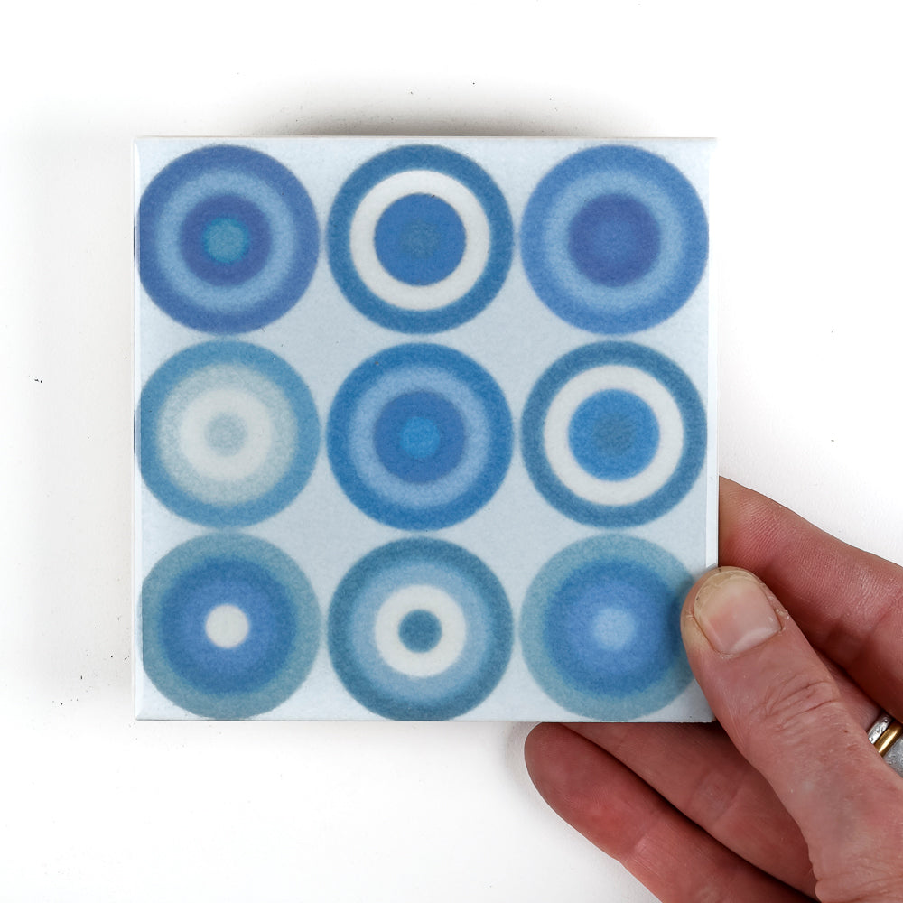Blue Turquoise Circles Tile  - Fired Ink version